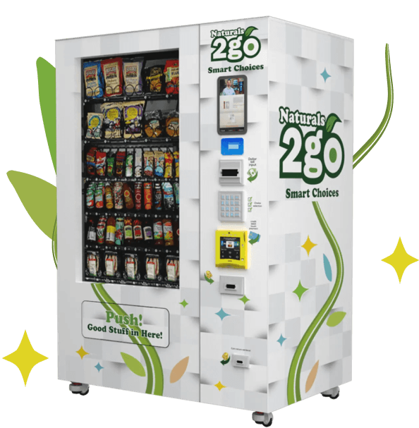 Naturals2Go vending machine stocked with snacks and drinks