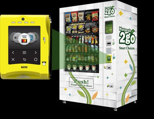 Close-up of a vending machine touch screen and card reader